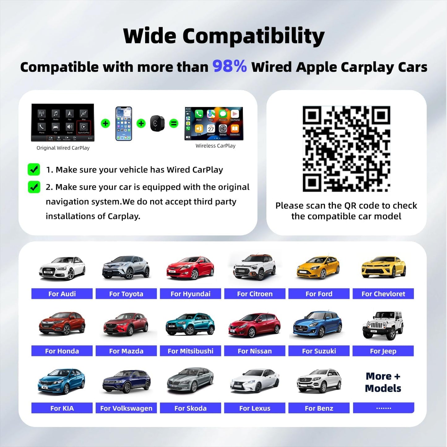 Wireless Carplay Adapter for Iphone, 2025 Upgrade Mini USB Design with Built-In Wired Apple Carplay Plug and Play, Converts Wired to Wireless, Stable Connection Carplay for Iphone 6+, Ios 10+