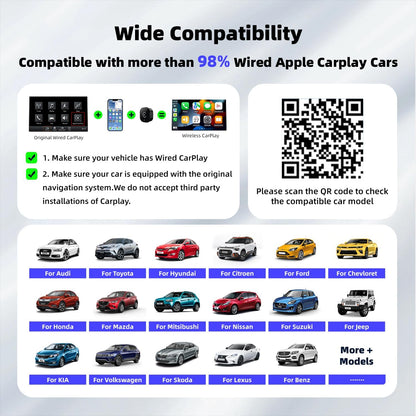 Wireless Carplay Adapter for Iphone, 2025 Upgrade Mini USB Design with Built-In Wired Apple Carplay Plug and Play, Converts Wired to Wireless, Stable Connection Carplay for Iphone 6+, Ios 10+