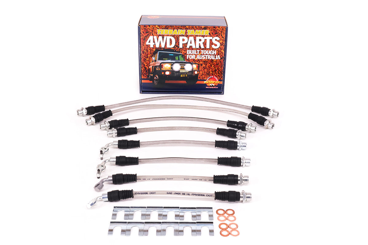 Braided Brake Hose Kit Suit to 2" Raised Susp. Suit Abs & Sc Fit For Landcruiser VDJ78, Landcruiser VDJ79, Landcruiser GDJ76 & Landcruiser GDJ78
