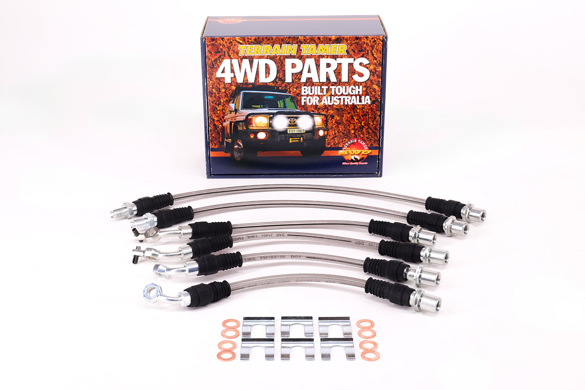 Braided Brake Hose Kit Suits 0-50MM Raise Suspension Non Abs Fit For Landcruiser FJ80, Landcruiser FZJ80, Landcruiser HDJ80 & Landcruiser HDJ81