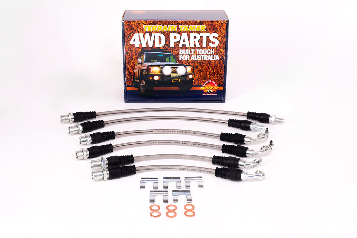 Braided Brake Hose Kit Suits 0-50MM Raise Suspension Non Abs Fit For Landcruiser FZJ80, Landcruiser HDJ80, Landcruiser HDJ81 & Landcruiser HZJ80