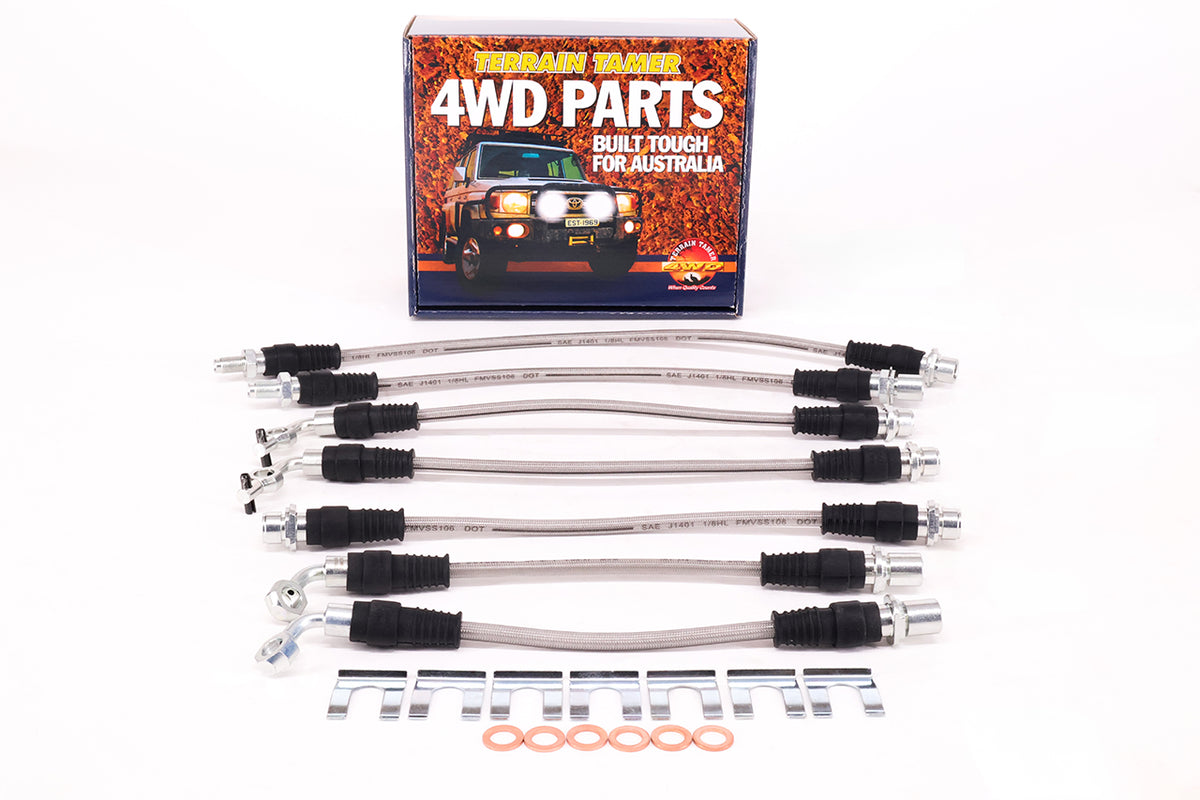 Braided Brake Hose Kit Suits 0-50MM Raised Suspension +abs Fit For Landcruiser FZJ80, Landcruiser HDJ80, Landcruiser HDJ81 & Landcruiser HZJ80