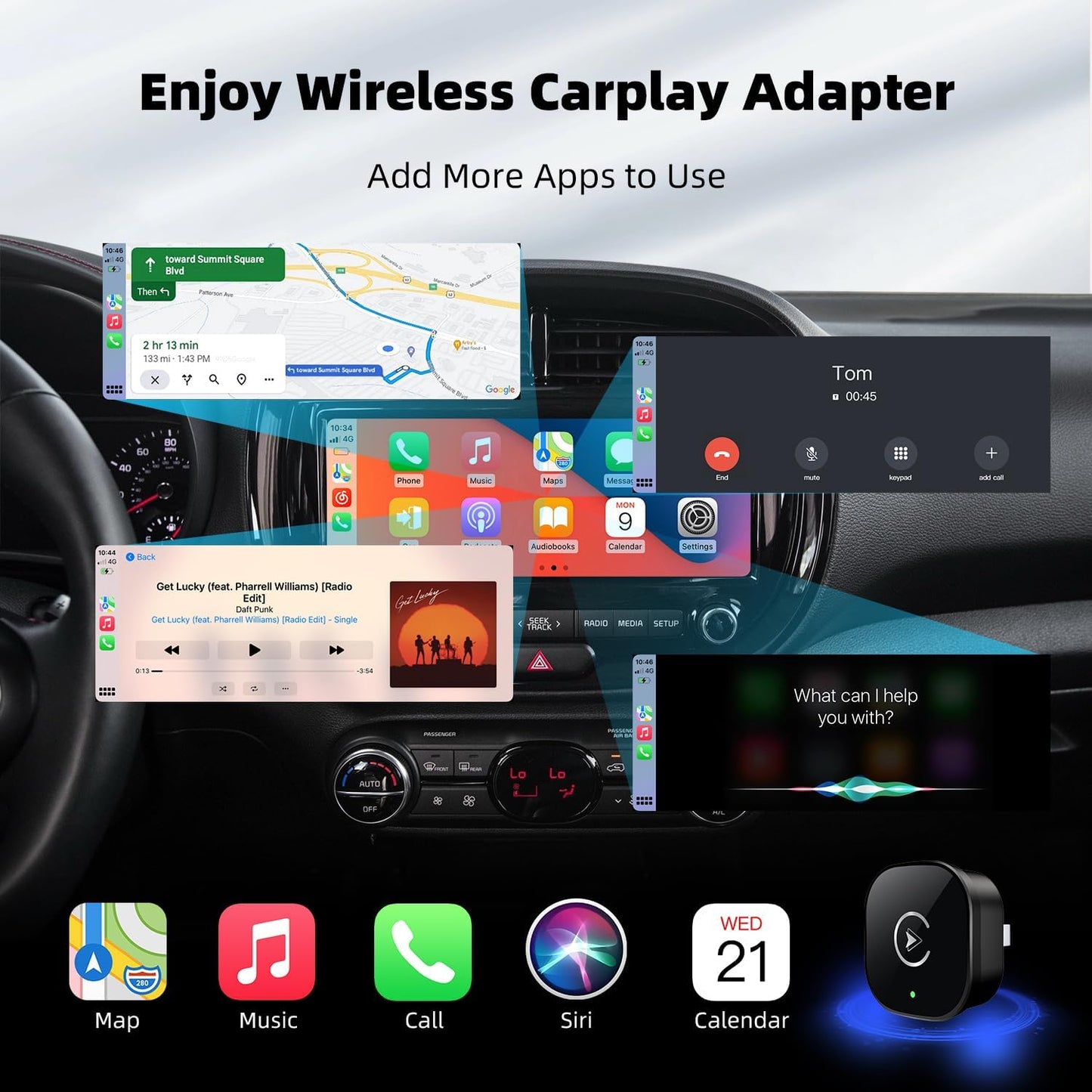 Wireless Carplay Adapter for Iphone, 2025 Upgrade Mini USB Design with Built-In Wired Apple Carplay Plug and Play, Converts Wired to Wireless, Stable Connection Carplay for Iphone 6+, Ios 10+