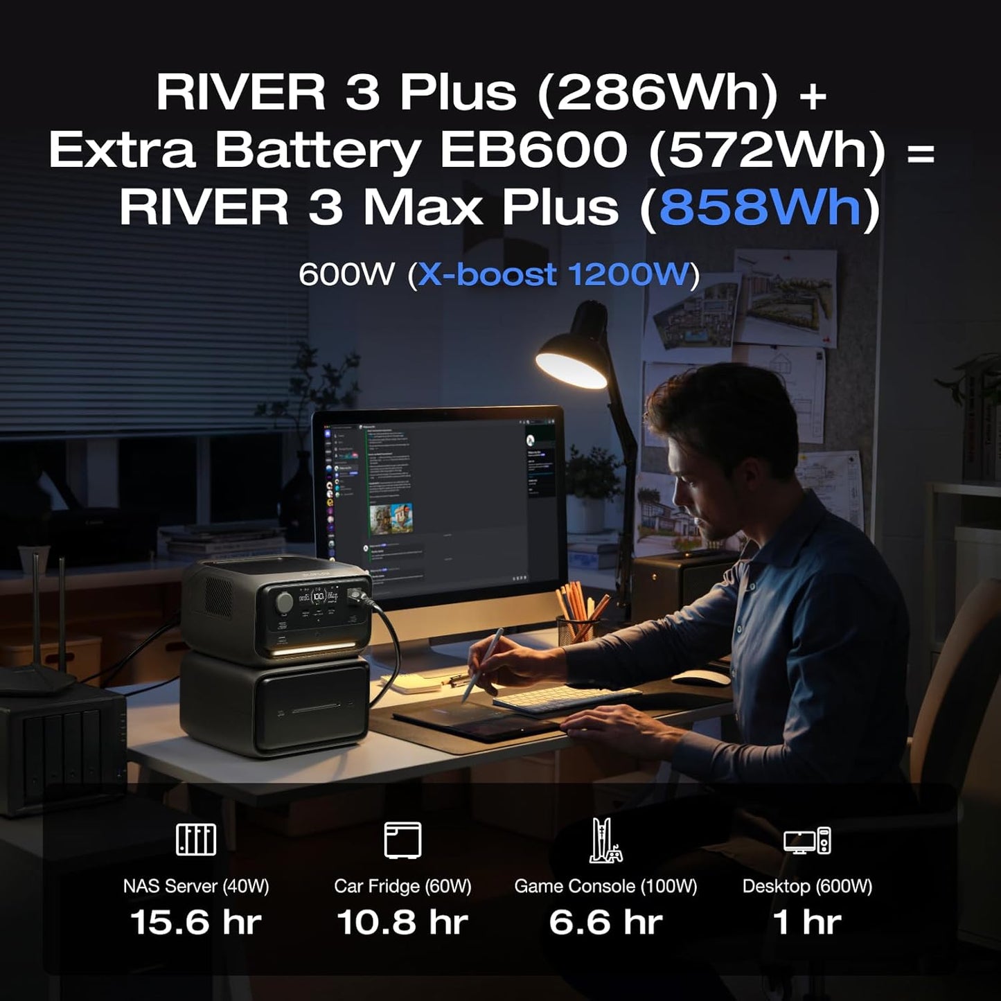 EcoFlow EB600 Extra Lithium Battery pack for River 3 Plus & River 3 Max Plus with 572Wh (47Ah@12V) Power Capacity