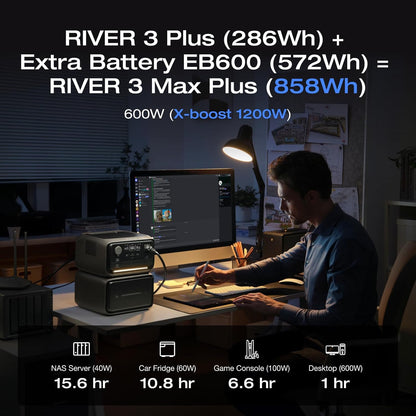 EcoFlow EB600 Extra Lithium Battery pack for River 3 Plus & River 3 Max Plus with 572Wh (47Ah@12V) Power Capacity