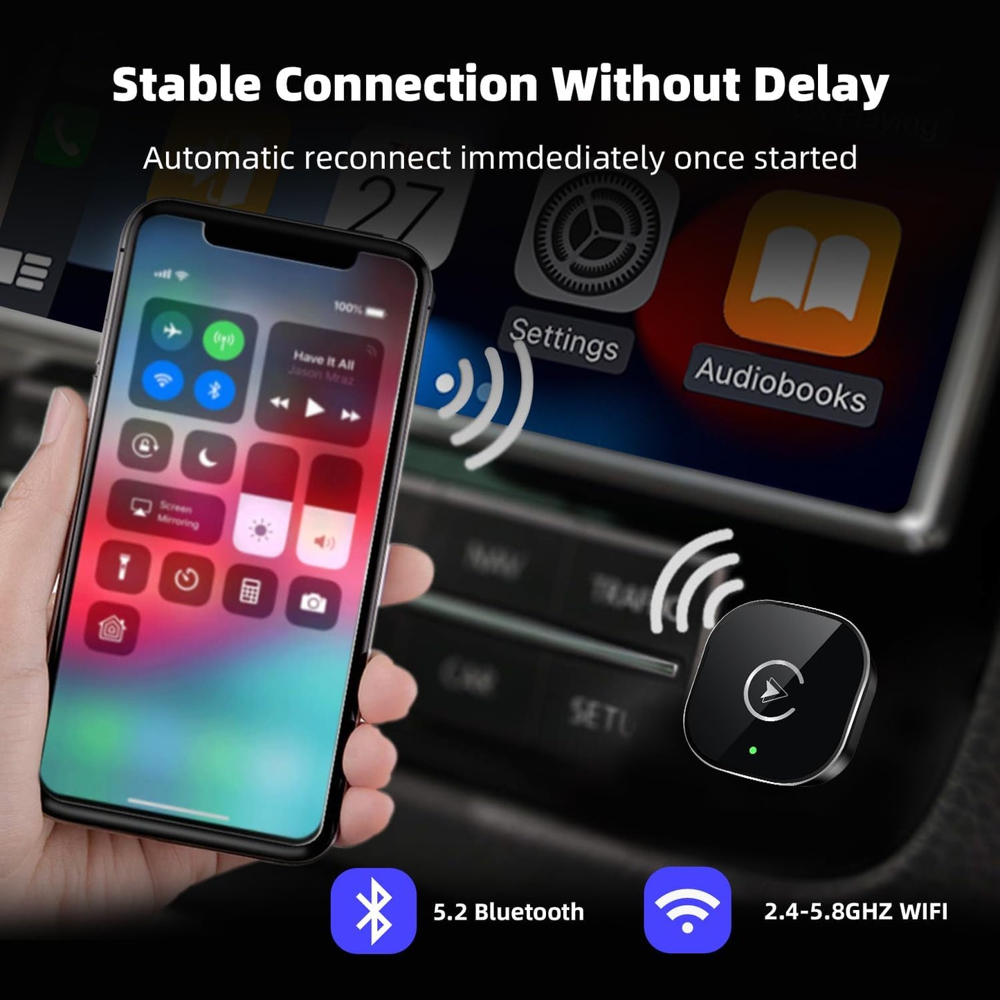 Wireless Carplay Adapter for Iphone, 2025 Upgrade Mini USB Design with Built-In Wired Apple Carplay Plug and Play, Converts Wired to Wireless, Stable Connection Carplay for Iphone 6+, Ios 10+