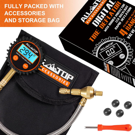 ALL-TOP 4x4 Digital tyre Deflator kit, Professional Tire Pressure Gauge, Air Down Master, Rapid Tire Deflator (250 PSI)