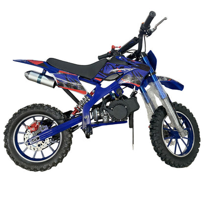 Blue Mini Motor Dirt Bike Kids Pocket 2 Stroke Motorbike ATV Twin Exhaust Tip Toys 49cc 2025