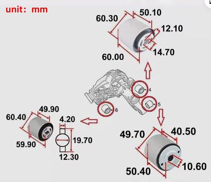 3 PCS Rear Diff Mount Bush Fit For Jeep Grand Cherokee WK 2011-ON 52124994AB