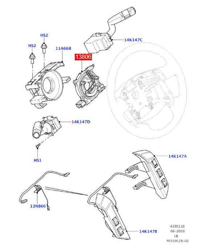Front Right Hand Side Clock Spring Fit For Land Rover LR2 3.2L L6-Gas 2011-2012