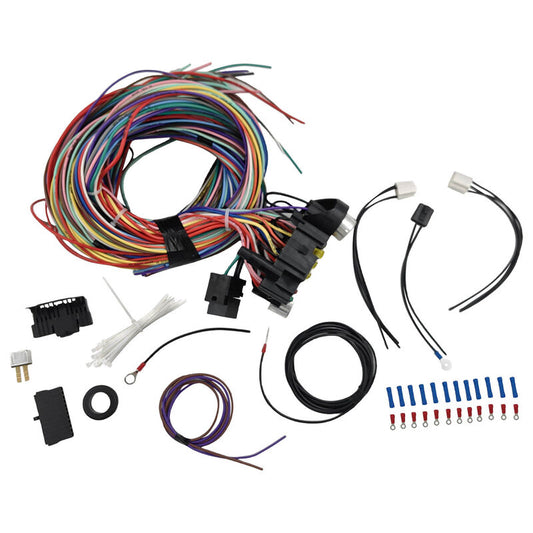 21 Circuit Wiring Harness Kit Extra Long Wires With 17 Fuses & Panel