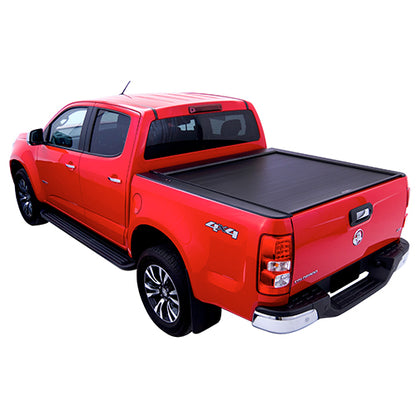 Holden Colorado RG fitted with roller shutter, providing secure tub coverage, weatherproof protection, and compatibility with racks and trade accessories.
