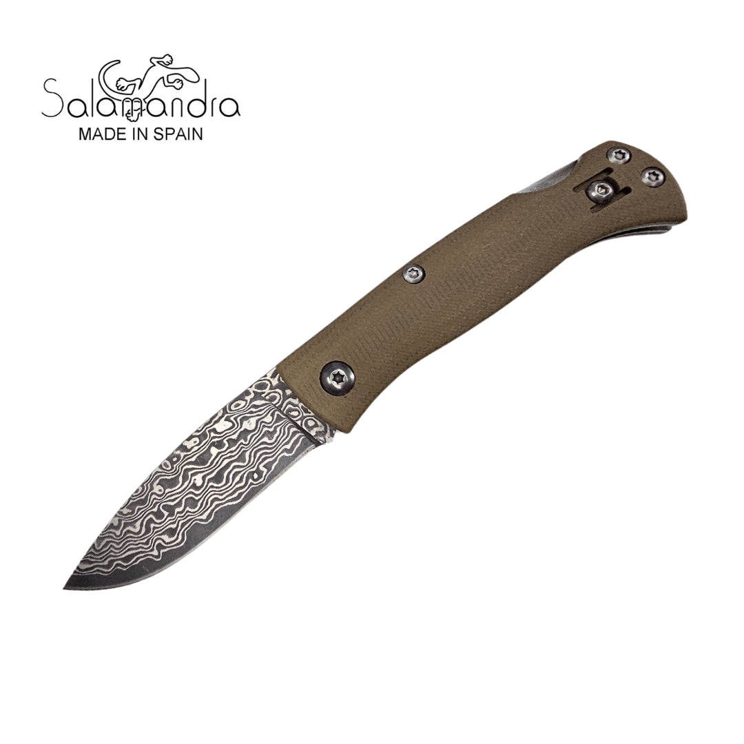 Salamandra Geminis Flax VG-10 Damascus Folding Knife