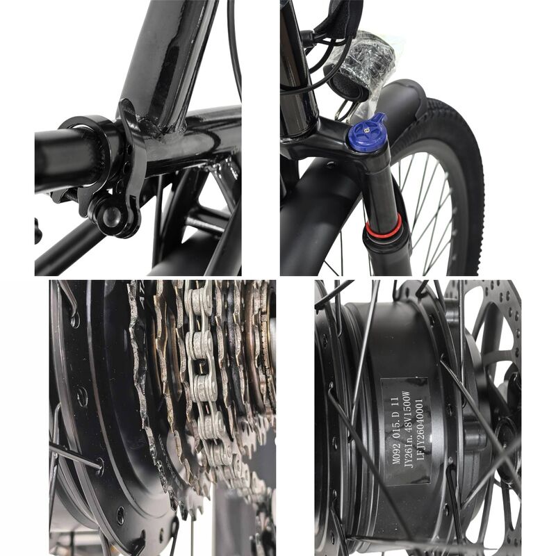 Black Adult Electric Bike 26'' 1500W Brushless Motor EBike Off Road 7 Speed Mountain Ebike