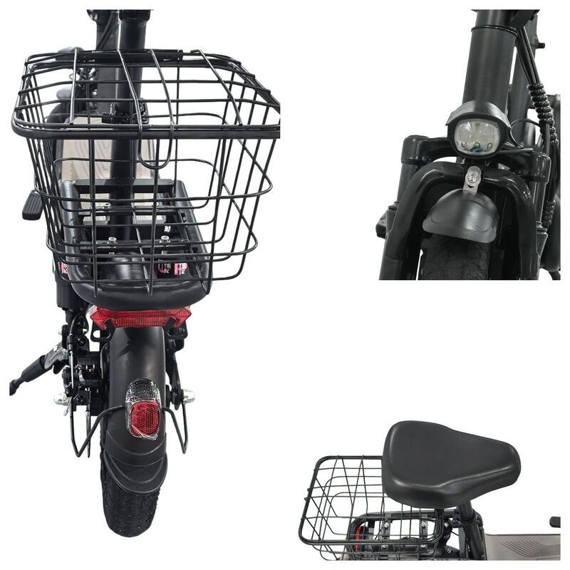 Black Electric Scooter With Seat Foldable Motorised Adults EScooter Commuter