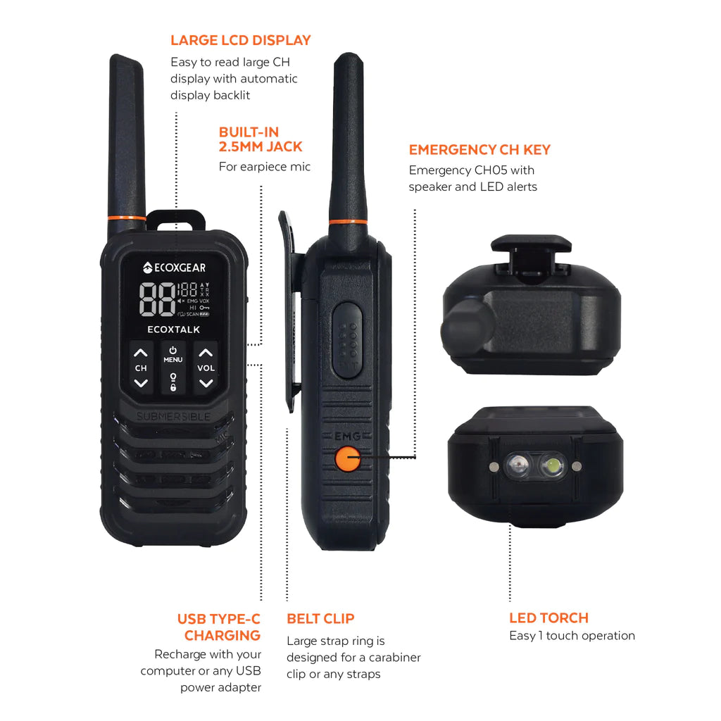 ECOXGEAR (Black Colour). Rugged, IP67 Waterproof & Dustproof design. ECOXGEAR ECOXTALK 2.0W Output Power