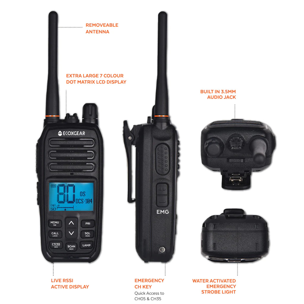 ECOXGEAR Long Range UHF CB Handheld Radio - ECOXGEAR ECOXTALK 5.0W MAX Output Power