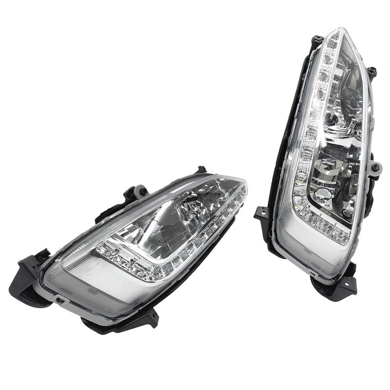 2Pcs Front LED DRL Daytime Running Light Fog Lamp Left & Right Hand Side Fit For Hyundai Santa Fe 2013-2015