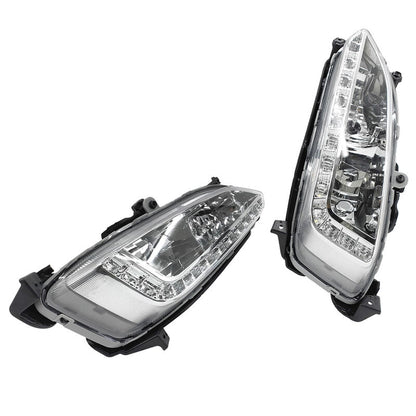 2Pcs Front LED DRL Daytime Running Light Fog Lamp Left & Right Hand Side Fit For Hyundai Santa Fe 2013-2015