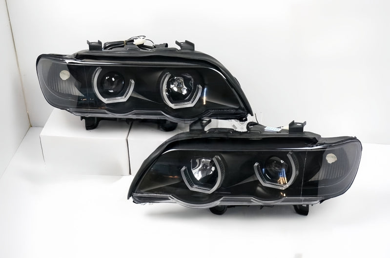 3D LED Dual Halo Black Projector Head Light Fit For BMW X5 E53 1999-2003