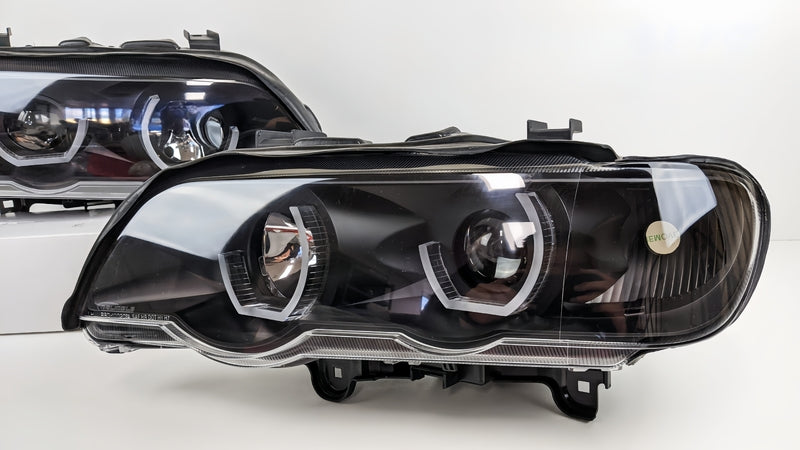 3D LED Dual Halo Black Projector Head Light Fit For BMW X5 E53 1999-2003