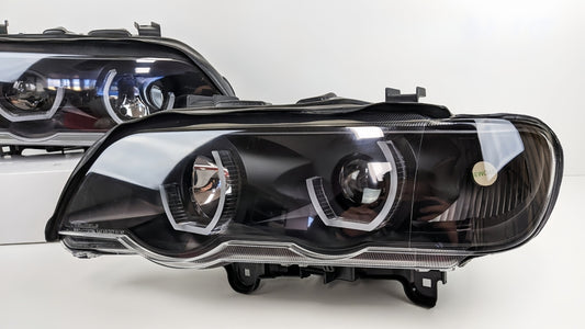 3D LED Dual Halo Black Projector Head Light Fit For BMW X5 E53 1999-2003