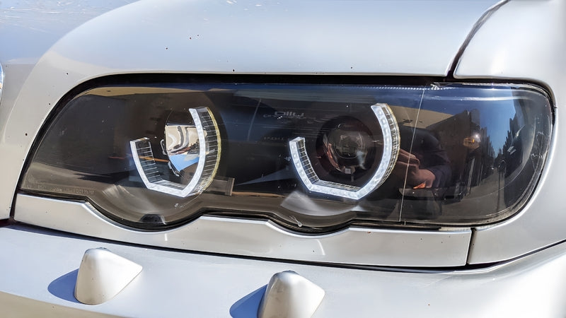 3D LED Dual Halo Black Projector Head Light Fit For BMW X5 E53 1999-2003