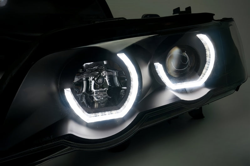 3D LED Dual Halo Black Projector Head Light Fit For BMW X5 E53 1999-2003