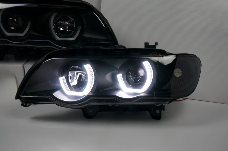 3D LED Dual Halo Black Projector Head Light Fit For BMW X5 E53 1999-2003