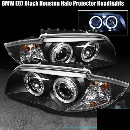 Black LED Projector Angel-Eye Head Lights Fit For BMW E81 E82 E87 1 Series 2004-2011