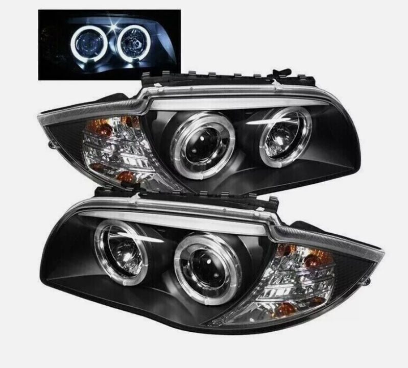 Black LED Projector Angel-Eye Head Lights Fit For BMW E81 E82 E87 1 Series 2004-2011