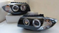Black LED Projector Angel-Eye Head Lights Fit For BMW E81 E82 E87 1 Series 2004-2011