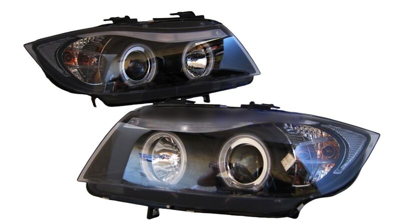 Black CCFL Angle Eye Projector Headlight Fit For BMW E90 Sedan 2005-2008