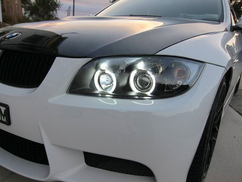 Black LED Angle Eye Projector Headlight Fit For BMW E90 Sedan 2005-2008