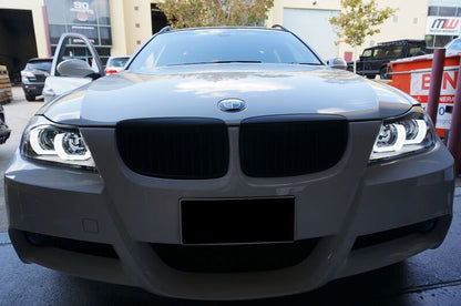 Black 3D LED DRL Angel-Eyes Projector Head Lights Fit For BMW 3-Series E91 E90 Sedan 2005-2008