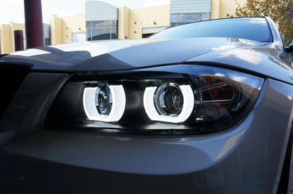 Black 3D LED DRL Angel-Eyes Projector Head Lights Fit For BMW 3-Series E91 E90 Sedan 2005-2008