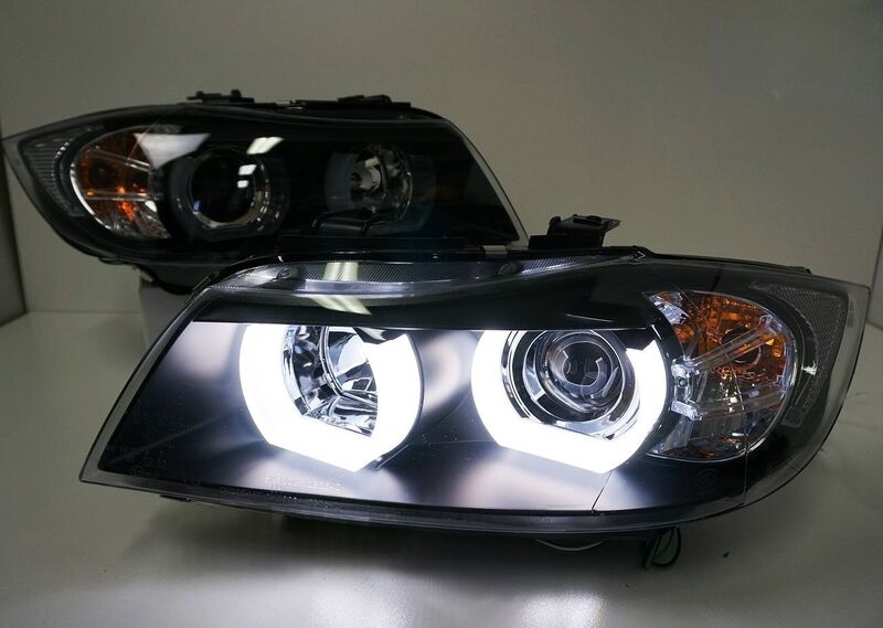 Black 3D LED DRL Angel-Eyes Projector Head Lights Fit For BMW 3-Series E91 E90 Sedan 2005-2008