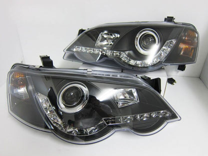 Black DRL LED Headlights Fit For Ford Falcon BA BF XR6 XR8 2002-2008