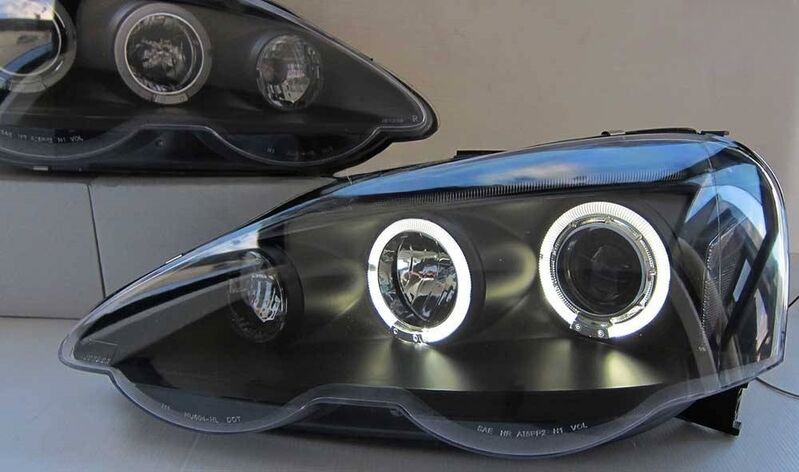 Black Dual Halo LED Projector Headlights Fit For Honda Integra Type S Type R 2001-2003