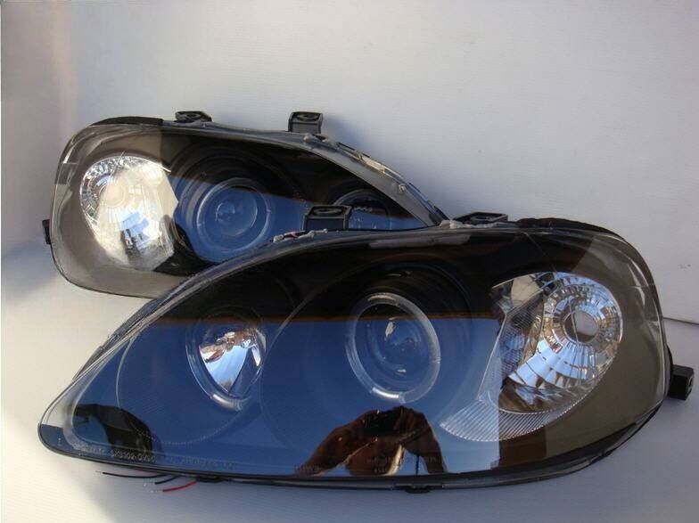 Black CCFL Angle Eye Projector Headlights Fit For Honda CIVIC EK VTIR VTIS 1999-2000
