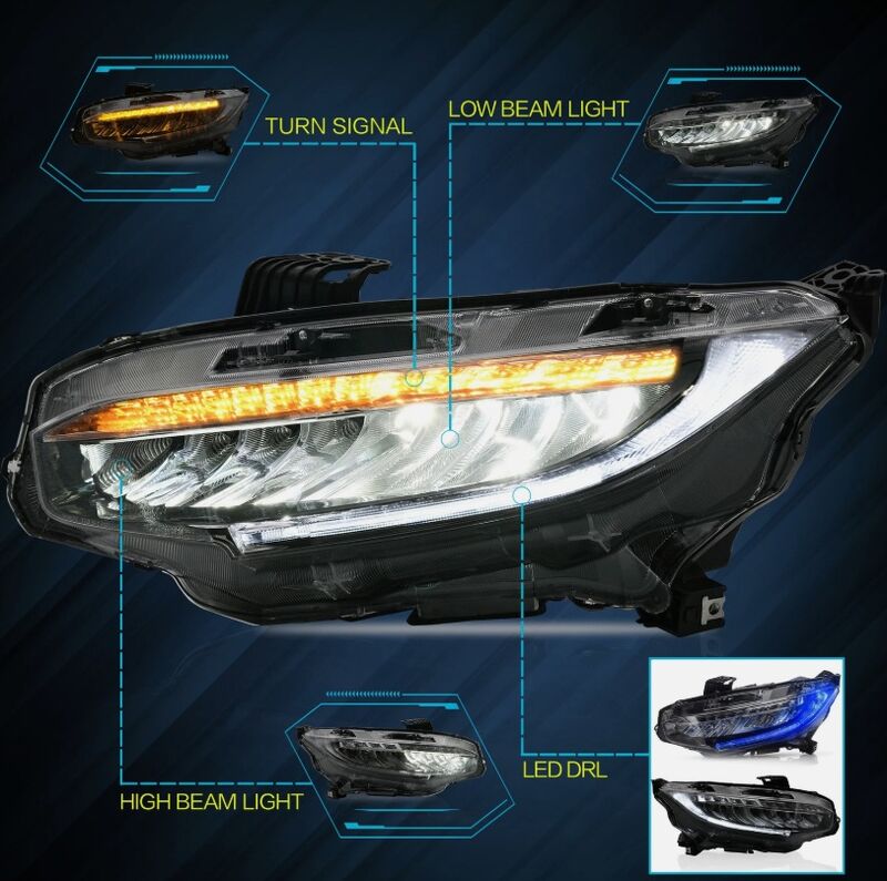 Full LED Projector Headlights Sequential DRL Fit For Honda Civic Type R FK7 FK8 2016-2021
