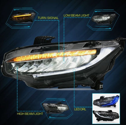 Full LED Projector Headlights Sequential DRL Fit For Honda Civic Type R FK7 FK8 2016-2021