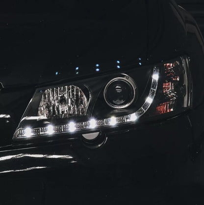 Black DRL LED Projector Head Lights Fit For Holden Commodore VY UTE 2002-2004