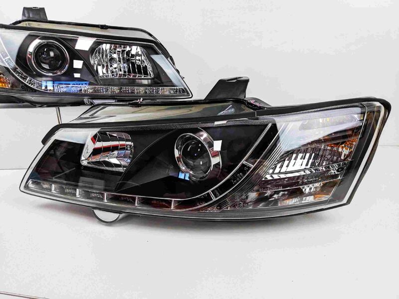 Black DRL LED Projector Head Lights Fit For Holden Commodore VY UTE 2002-2004