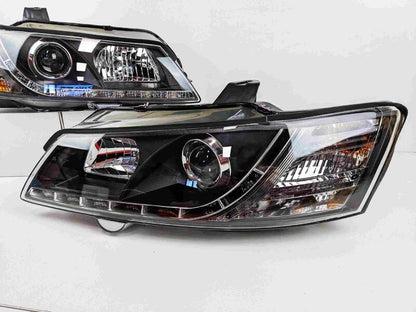 Black DRL LED Projector Head Lights Fit For Holden Commodore VY UTE 2002-2004