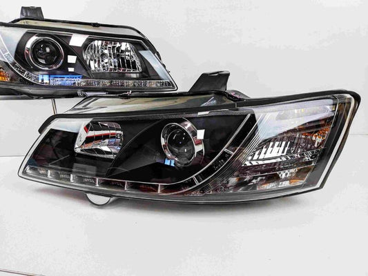Black DRL LED Projector Head Lights Fit For Holden Commodore VY UTE 2002-2004