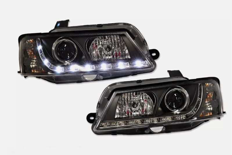 Black DRL LED Projector Head Lights Fit For Holden Commodore VY UTE 2002-2004