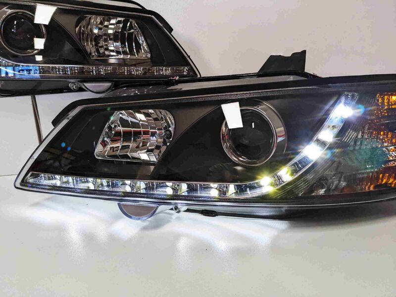 Black DRL LED Projector Head Lights Fit For Holden Commodore VY UTE 2002-2004