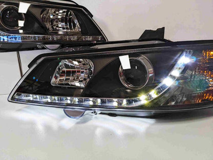 Black DRL LED Projector Head Lights Fit For Holden Commodore VY UTE 2002-2004
