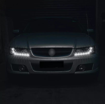 Black DRL LED Projector Head Lights Fit For Holden Commodore VZ UTE 2004-2006